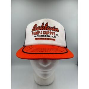 Vtg Baldwin Pump & Supply Hat Orange USA Best Pumps in the Patch Oil Rig Texas